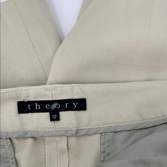 Theory flat front shorts stretch cotton longer Bermuda tan khaki 12 - Picture 3 of 3